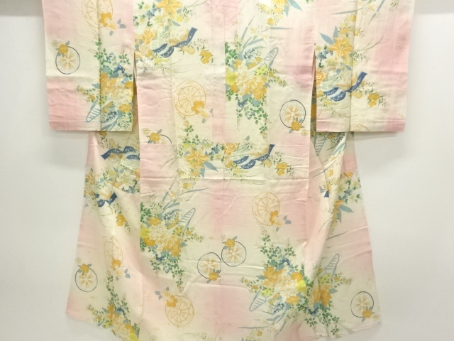 アンティーク　絽金魚に草花模様長襦袢